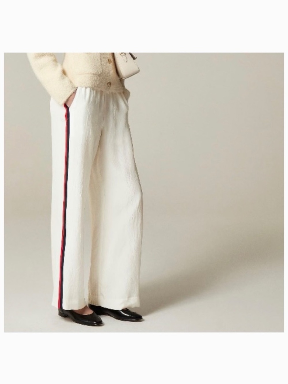 J. Crew White Wide-Leg Pants with Red & Navy Side Stripe